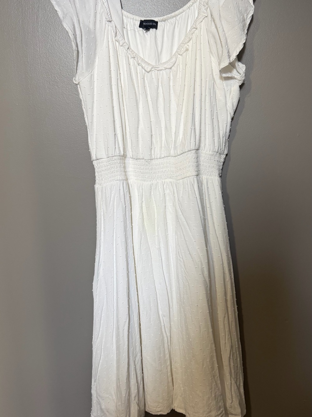 Warehouse White Swiss Dot Short Sleeve Dress